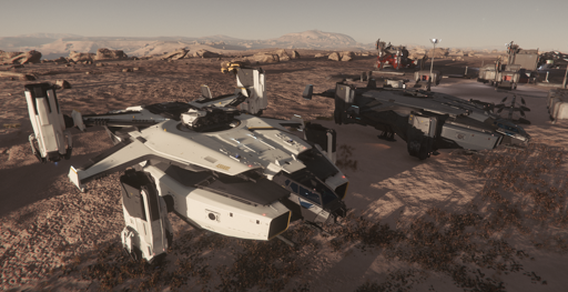 Shown is an Anvil Valkyrie next to an Anvil Asgard which is built upon the same chassis as the Valkyrie