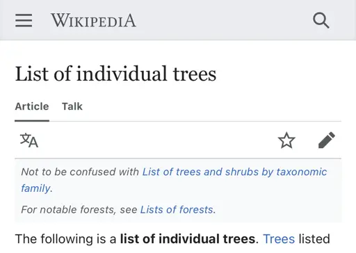 List of Individual Trees