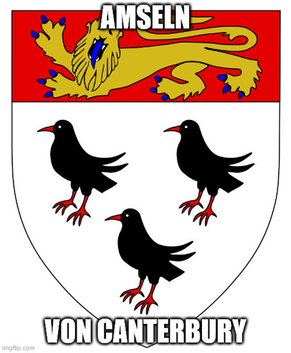 Ein Bild des Wappens von Canterbury, das drei Alpenkrähen zeigt, mit der Beschriftung "Amseln von Canterbury"