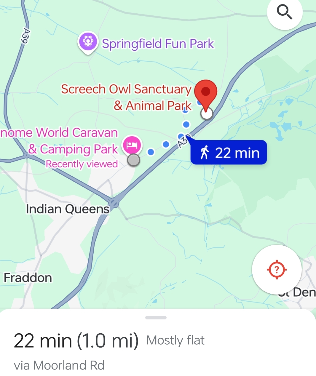 Google maps showing 22 min walk between the sites