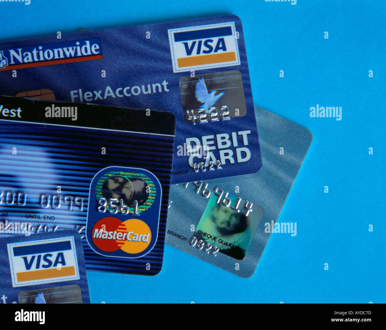 stock photo showing credit card holograms, one of which is Shakespeare