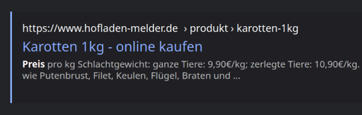 Karotten 1k - online kaufen - Preis pro kg Schlachtgewicht: ganze Tiere 9,90€/kg