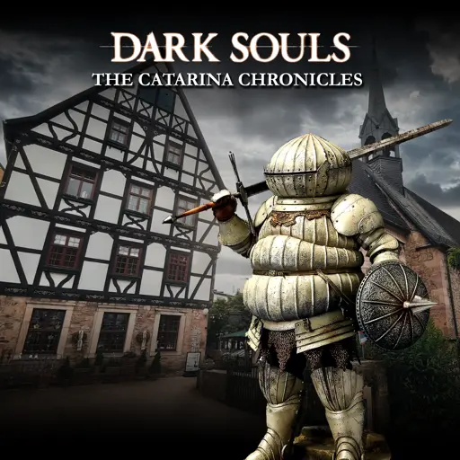 Brave onion knight Siegmeyer of Catarina standing in front of a Bavarian village